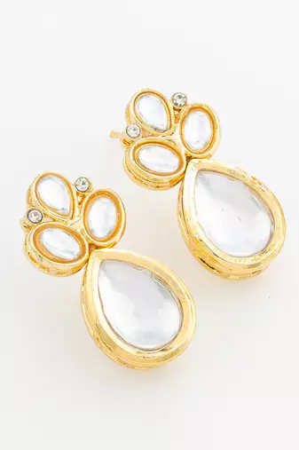 gold plated statement white stone cluster earrings