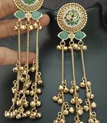 Mint green flower moissanite stones kashmiri brass ghungroo earrings set
