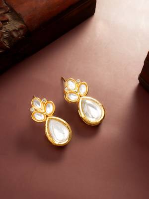 gold plated statement white stone cluster earrings 1