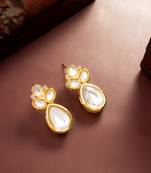 gold plated statement white stone cluster earrings