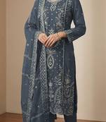 Grey organza thread embroidered sequin salwar suit