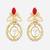 gold plated oval halo drop earrings with red accent