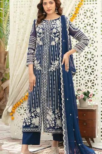 Navy chiffon thread embroidered sequin salwar suit