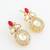 gold plated oval halo drop earrings with red accent