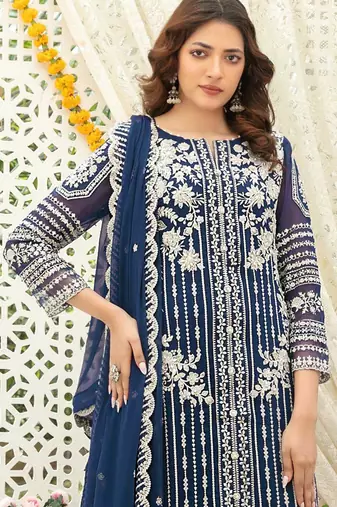 Navy chiffon thread embroidered sequin salwar suit