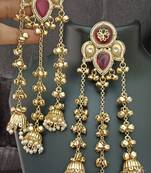 Ruby pink moissanite stones kashmiri brass ghungroo jhumki earrings set
