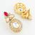 gold plated oval halo drop earrings with red accent