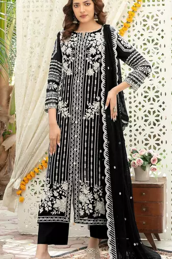 Black chiffon thread embroidered sequin salwar suit