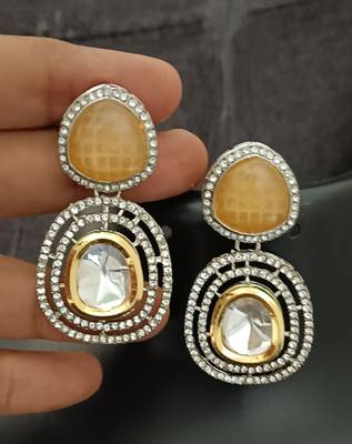 Yellow white moissanite stones cz show stopper earrings set 1