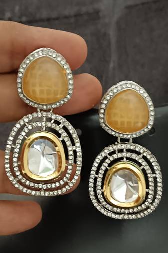 Yellow white moissanite stones cz show stopper earrings set