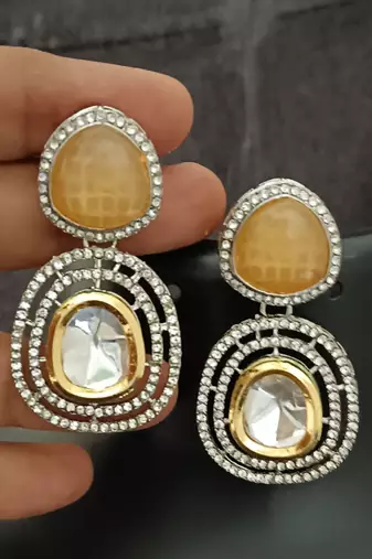 Yellow white moissanite stones cz show stopper earrings set