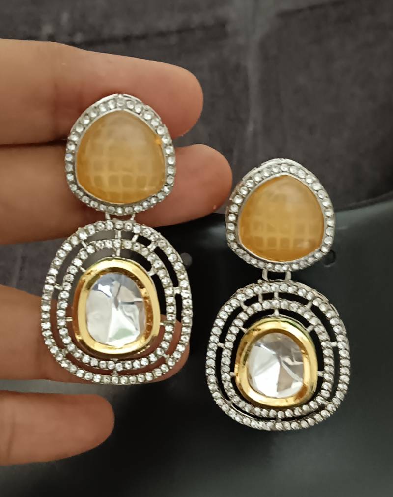 Yellow white moissanite stones cz show stopper earrings set