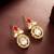 gold plated oval halo drop earrings with red accent