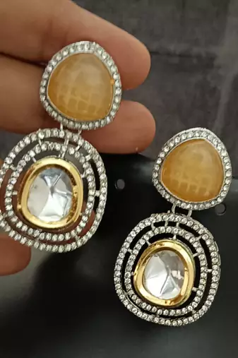 Yellow white moissanite stones cz show stopper earrings set