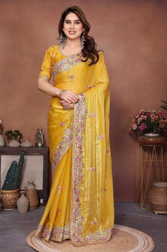 Women’s Yellow Embroidered Saree