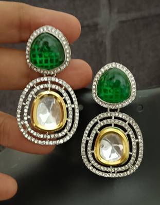 Green white moissanite stones cz show stopper earrings set 1