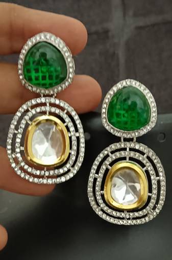 Green white moissanite stones cz show stopper earrings set