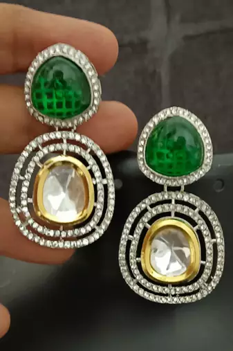 Green white moissanite stones cz show stopper earrings set