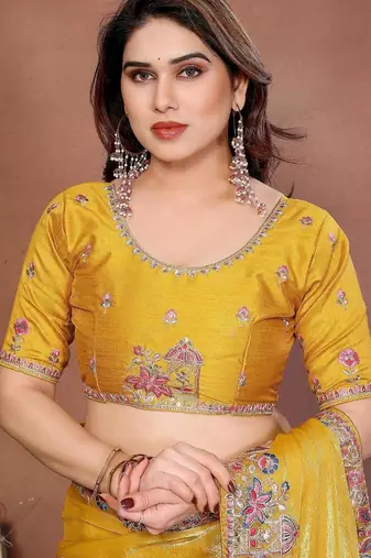 Women’s Yellow Embroidered Saree