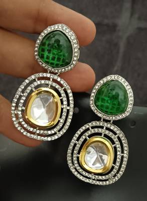 Green white moissanite stones cz show stopper earrings set 2