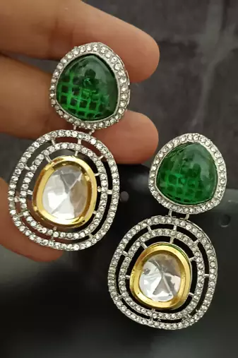 Green white moissanite stones cz show stopper earrings set