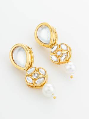 gold plated long pear drop earrings with pearl dangle 3