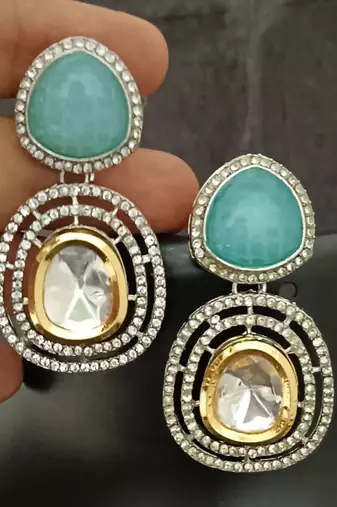 Blue white moissanite stones cz show stopper earrings set