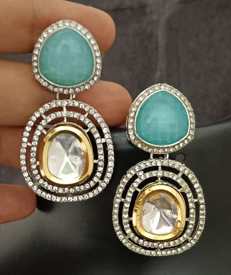 Blue white moissanite stones cz show stopper earrings set
