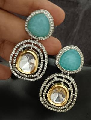 Blue white moissanite stones cz show stopper earrings set 2