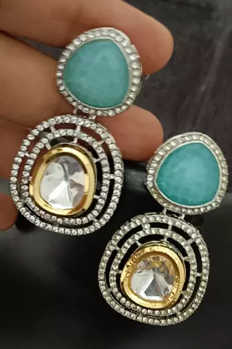 Blue white moissanite stones cz show stopper earrings set