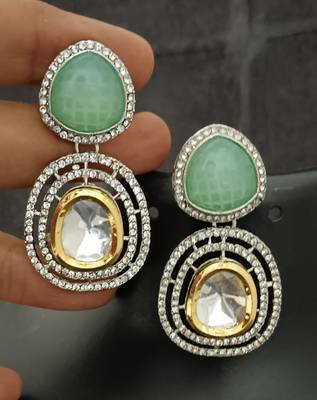 Mint green white moissanite stones cz show stopper earrings set 1