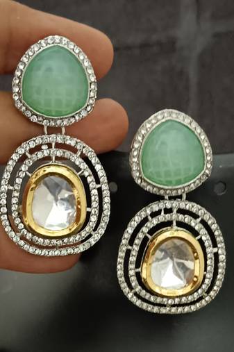 Mint green white moissanite stones cz show stopper earrings set