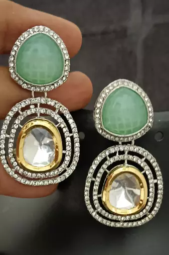 Mint green white moissanite stones cz show stopper earrings set