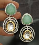 Mint green white moissanite stones cz show stopper earrings set