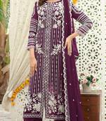 Purple chiffon thread embroidered sequin salwar suit