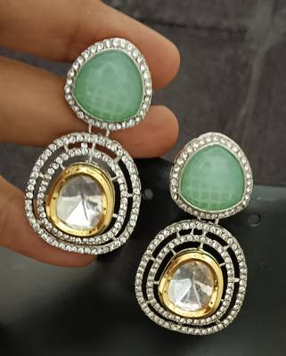 Mint green white moissanite stones cz show stopper earrings set 2