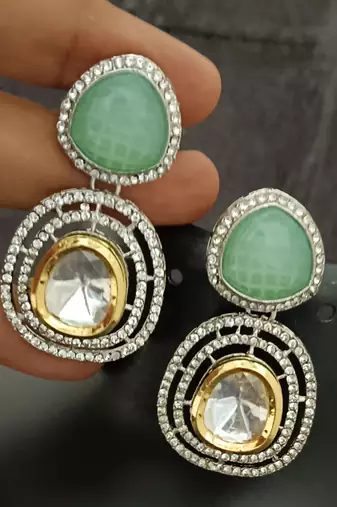 Mint green white moissanite stones cz show stopper earrings set