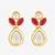 gold plated floral motif ruby and white stone drop earrings