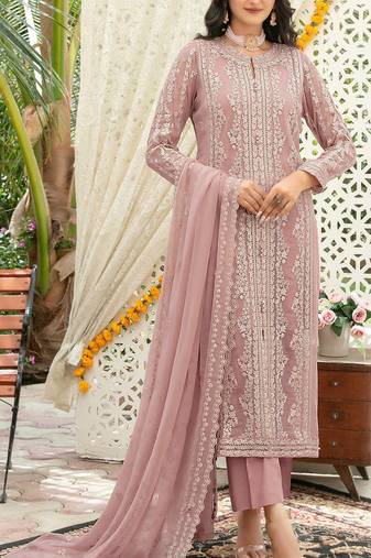 Peach chiffon thread embroidered sequin salwar suit