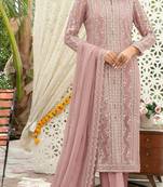 Peach chiffon thread embroidered sequin salwar suit