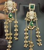 Green moissanite stones square brass kashmiri ghungroo earrings set
