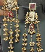 Ruby moissanite stones square brass kashmiri ghungroo earrings set