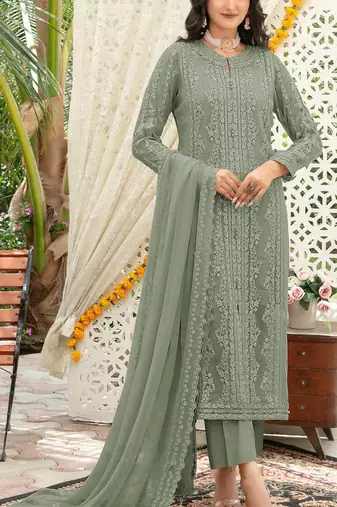 Green chiffon thread embroidered sequin salwar suit