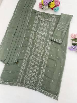 Green chiffon thread embroidered sequin salwar suit 2