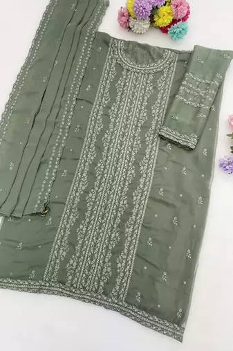 Green chiffon thread embroidered sequin salwar suit