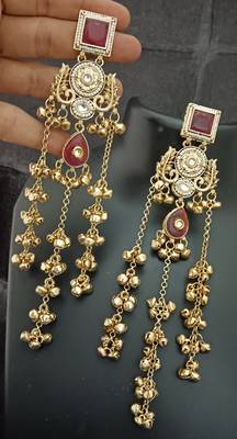 Ruby moissanite stones square brass kashmiri ghungroo earrings set 2