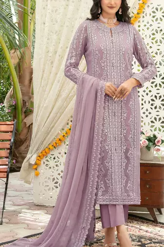 Lavender chiffon thread embroidered sequin salwar suit
