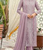 Lavender chiffon thread embroidered sequin salwar suit