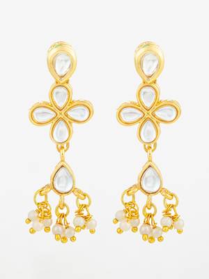 floral kundan dangler earrings with pearl accents 2