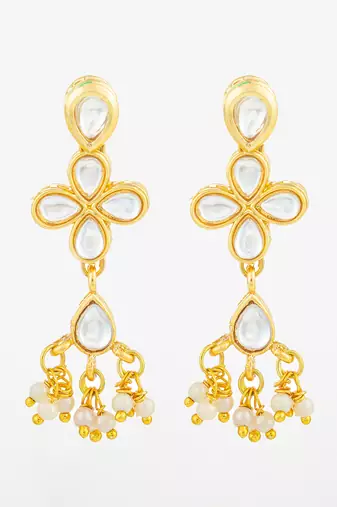 floral kundan dangler earrings with pearl accents